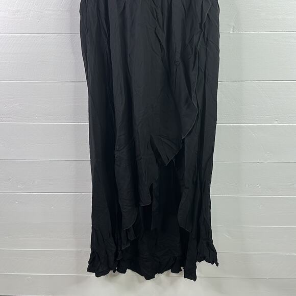 GRECERELLE Black Fluffy Sleeve Cross V Neck Flowy Maxi Dress Light Size‎ Large - Picture 7 of 16